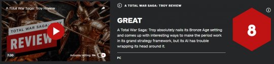 《全面战争传奇：特洛伊》IGN 8分：背景宏大、AI糟糕