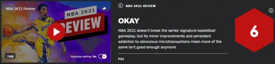 《NBA 2K21》IGN终评 6分：过于看重微交易 手游帮派战