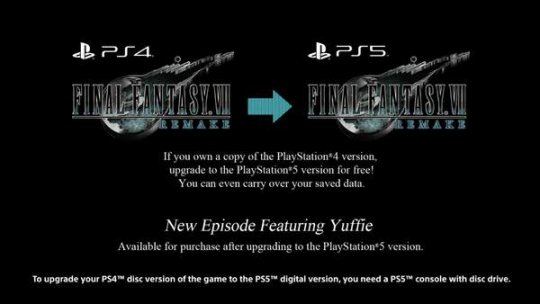 《最终幻想7：重制版》推送更新 可同步存档至PS5