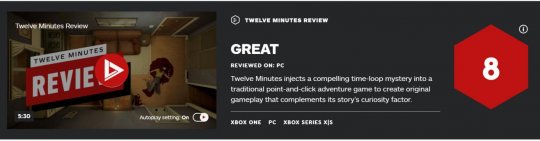 《十二分钟》评分出炉：IGN 8分 Twinfinite 9分