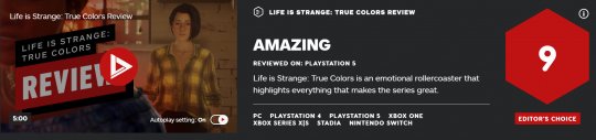 《奇异人生：本色》IGN 9分 故事感人、系列最佳作