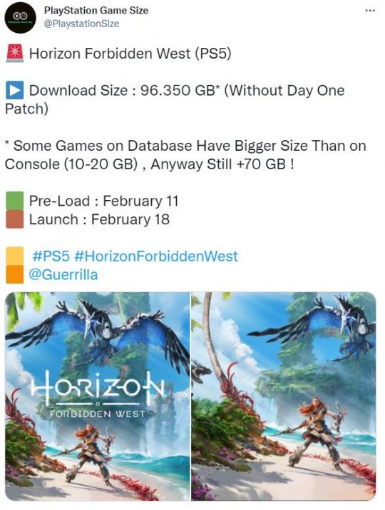 PS5版《地平线：西部禁域》文件高达96G 2月11日预载