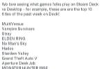 V社公布Steam Deck上周游玩人数TOP10游戏